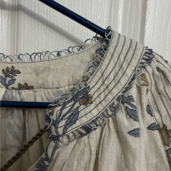 Sundance | Bohemian Long Sleeve Blouse Floral Tassel Cream Blue Brown Sz S - Picture 3 of 8